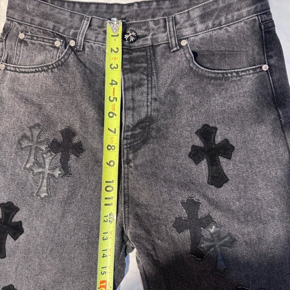Chrome Hearts Black & Grey Silver Cross Patch Jeans Size 34 - Picture 9 of 15